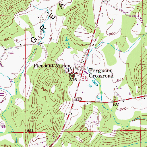 Topographic Map of Pleasant Valley Church, AL