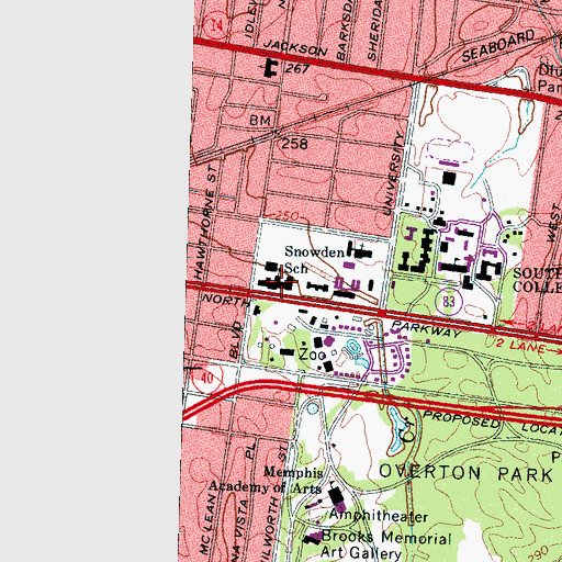 Topographic Map of Snowden Junior High School, TN