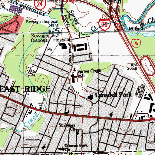Topographic Map of Spring Creek Elementary School, TN