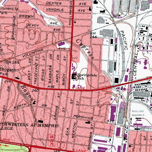 Topographic Map of Springdale Memphis Magnet Elementary School, TN