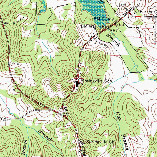 Topographic Map of Springville Elementary School, TN