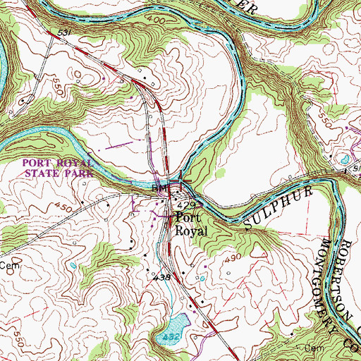 Topographic Map of Sulphur Fork Red River, TN