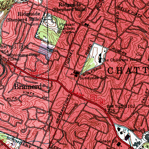 Topographic Map of Sunnyside Elementary School, TN