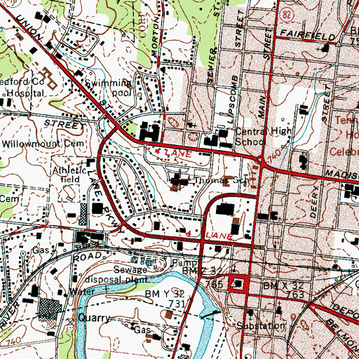 Topographic Map of Thomas Elementary School, TN