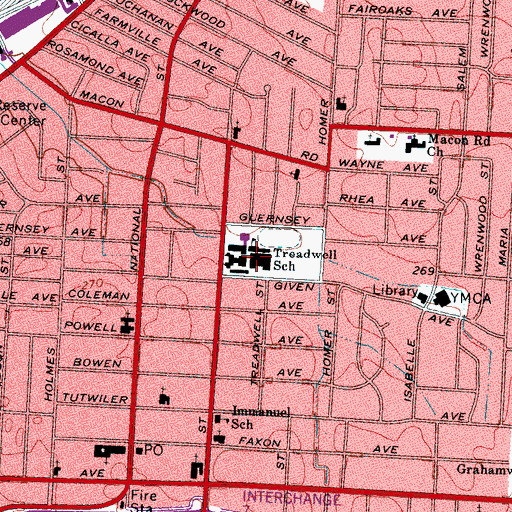 Topographic Map of Treadwell Elementary School, TN