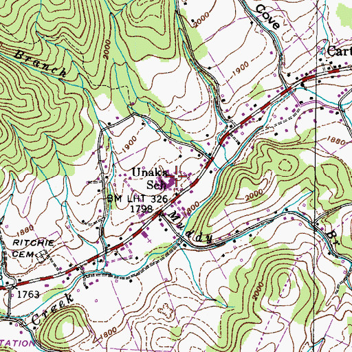 Topographic Map of Unaka Elementary School, TN