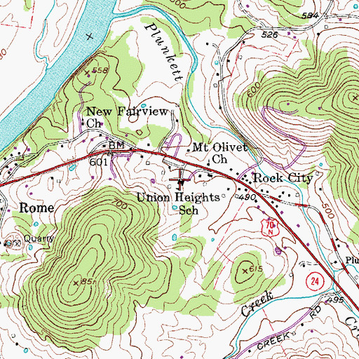 Topographic Map of Union Heights Elementary School, TN