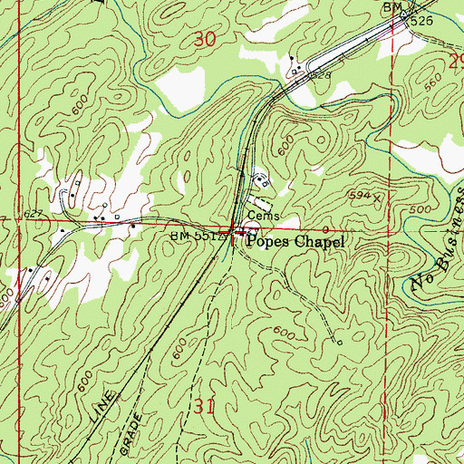Topographic Map of Popes Chapel First Congregational Methodist Church, AL