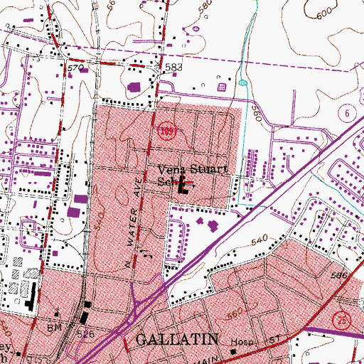 Topographic Map of Vena Stuart Elementary School, TN