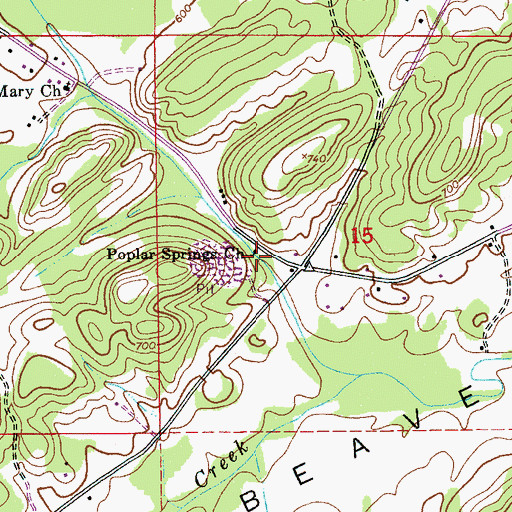 Topographic Map of Poplar Springs Church, AL