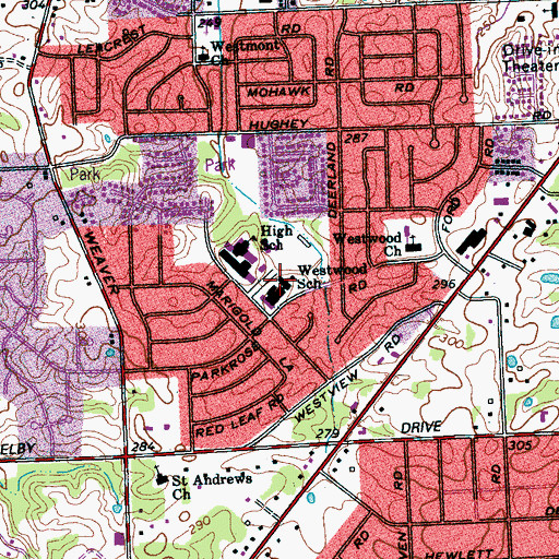 Topographic Map of Westwood Elementary School, TN