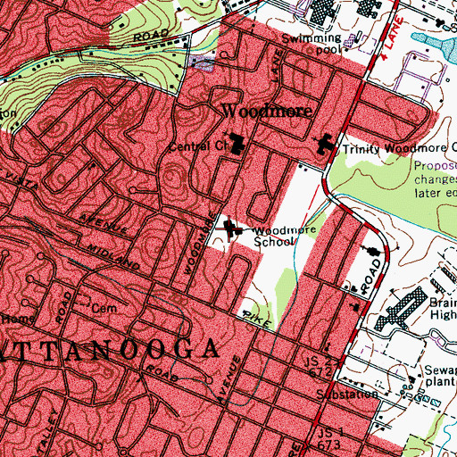 Topographic Map of Woodmore Elementary School, TN