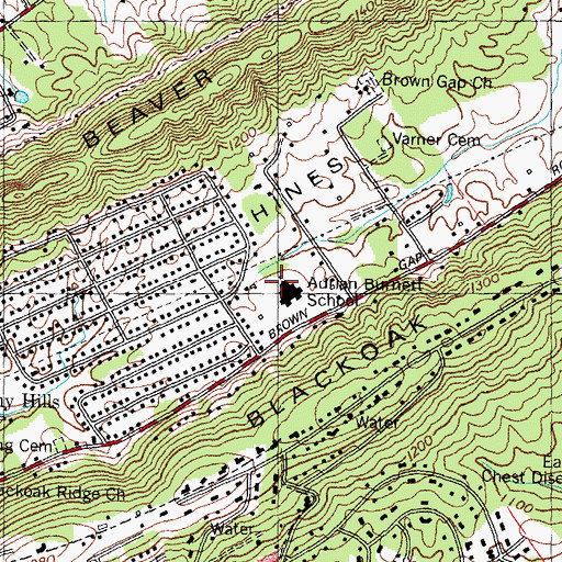Topographic Map of Adrian Burnett Elementary School, TN