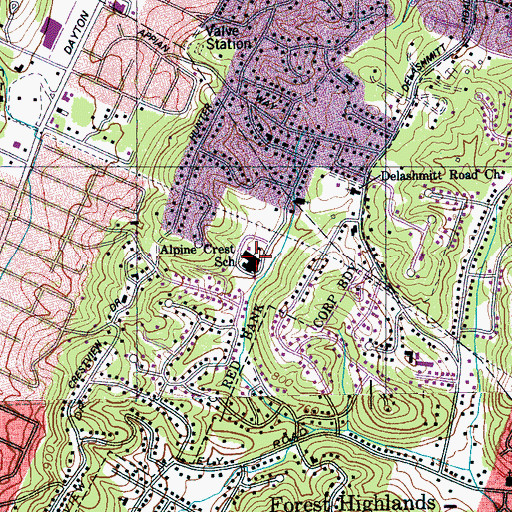 Topographic Map of Alpine Crest Elementary School, TN