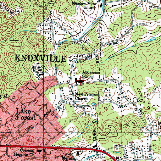 Topographic Map of Anderson Elementary School, TN