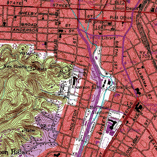 Topographic Map of Anderson Elementary School, TN