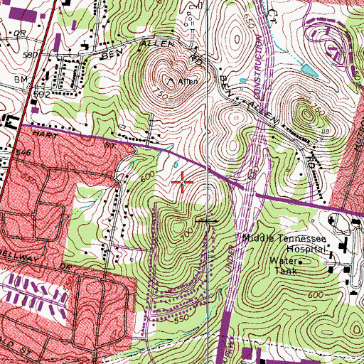 Topographic Map of Jere Baxter Middle School, TN