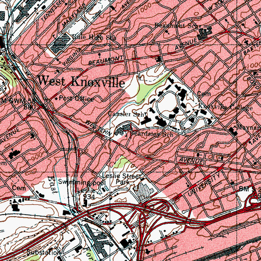 Topographic Map of Beardsley Middle School, TN