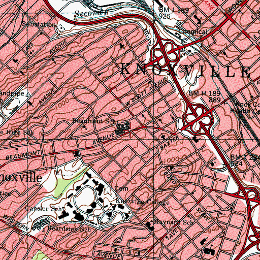 Topographic Map of Beaumont Elementary School, TN