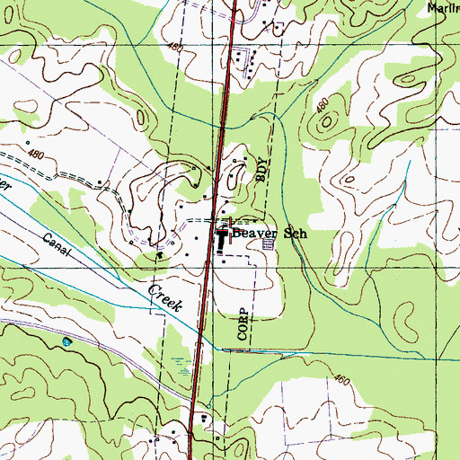 Topographic Map of Beaver Elementary School, TN