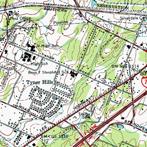 Topographic Map of Bess T Shepherd Elementary School, TN