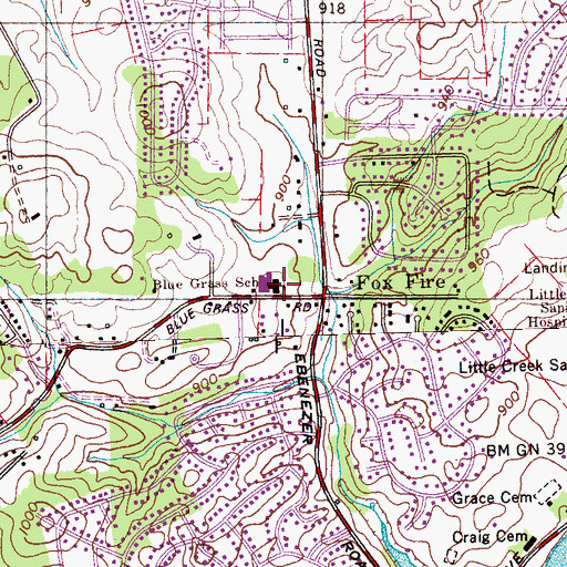 Topographic Map of Blue Grass Elementary School, TN
