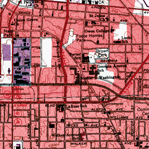 Topographic Map of Booker T Washington High School, TN