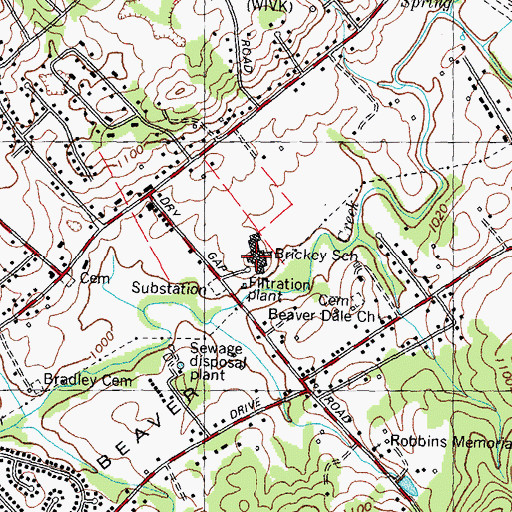 Topographic Map of Brickey Elementary School, TN