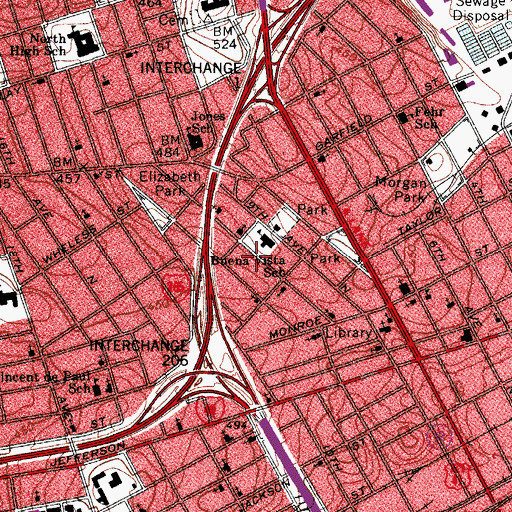 Topographic Map of Buena Vista Middle School, TN