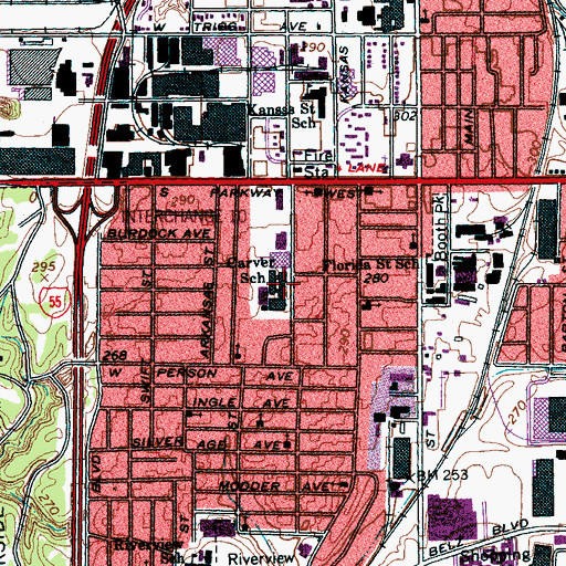 Topographic Map of Carver High School, TN