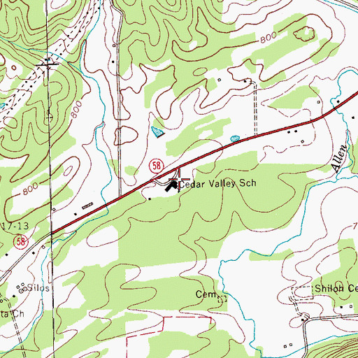 Topographic Map of Cedar Valley Elementary School, TN
