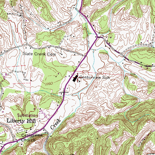 Topographic Map of Centerview Elementary School, TN