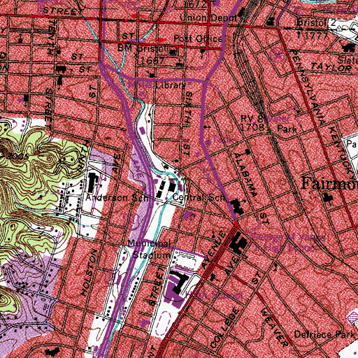 Topographic Map of Central Elementary School, TN