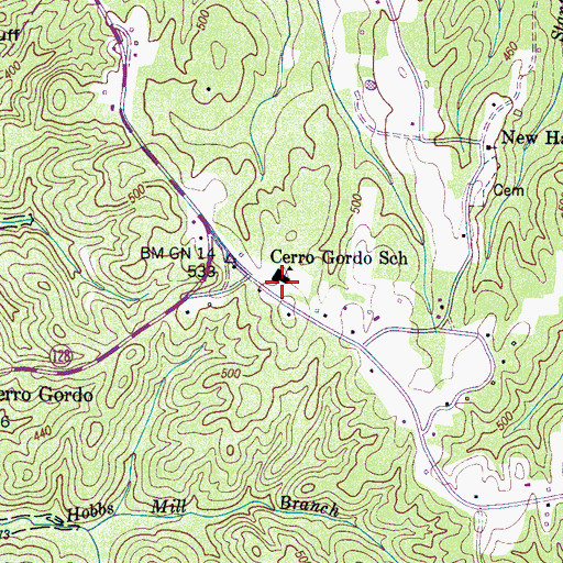 Topographic Map of Cerro Gordo Elementary School, TN