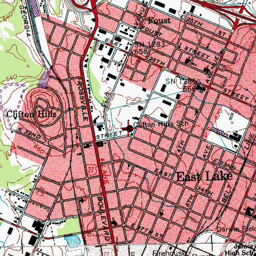 Topographic Map of Clifton Hills Elementary School, TN