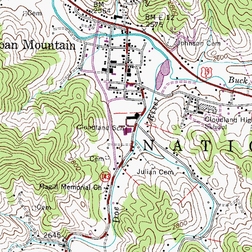 Topographic Map of Cloudland Elementary School, TN