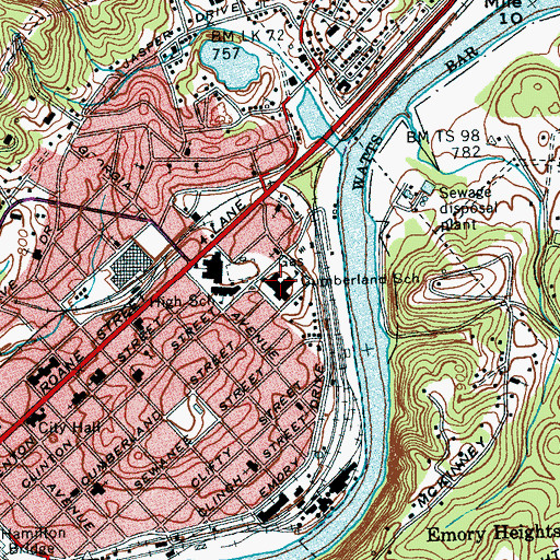 Topographic Map of Cumberland Middle School, TN