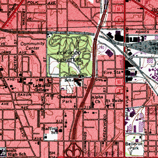 Topographic Map of Cummings Elementary School, TN