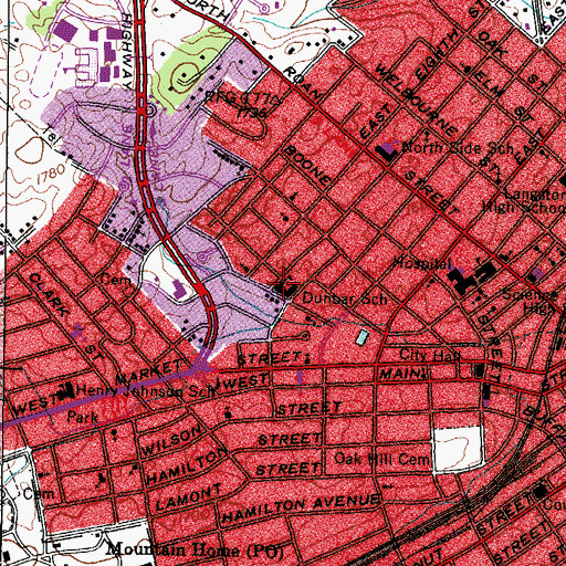 Topographic Map of Dunbar Elementary School, TN