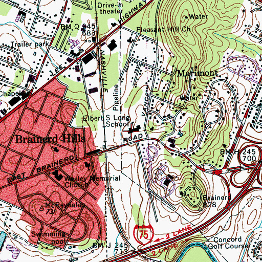 Topographic Map of Elbert S Long Elementary School, TN