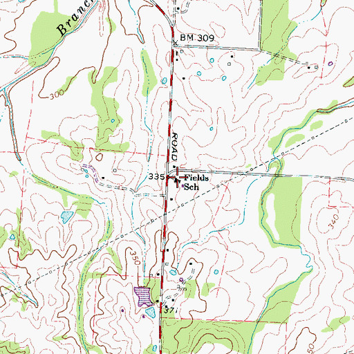 Topographic Map of Fields School, TN