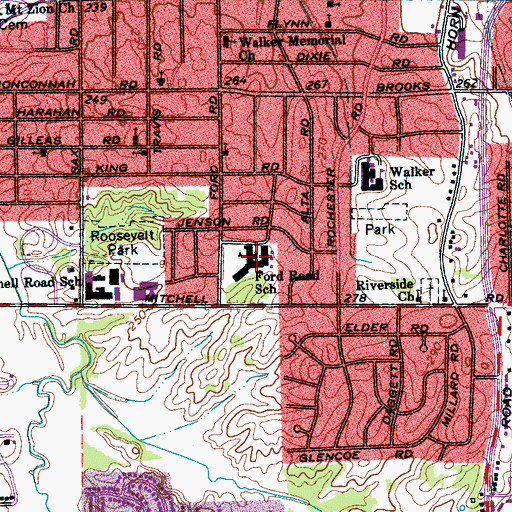 Topographic Map of Ford Road Elementary School, TN