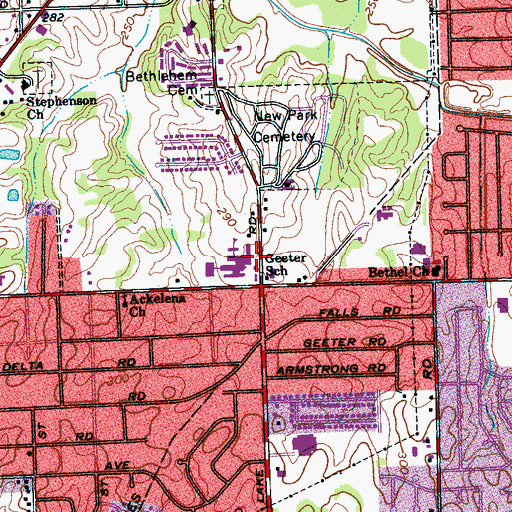 Topographic Map of Geeter Junior High School, TN