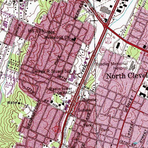 Topographic Map of George R Stuart Elementary School, TN