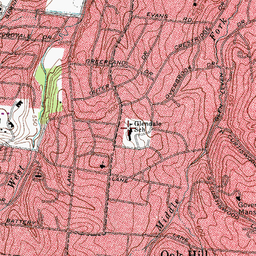 Topographic Map of Glendale Middle School, TN