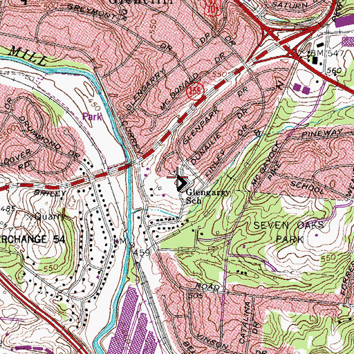 Topographic Map of Glengarry Elementary School, TN