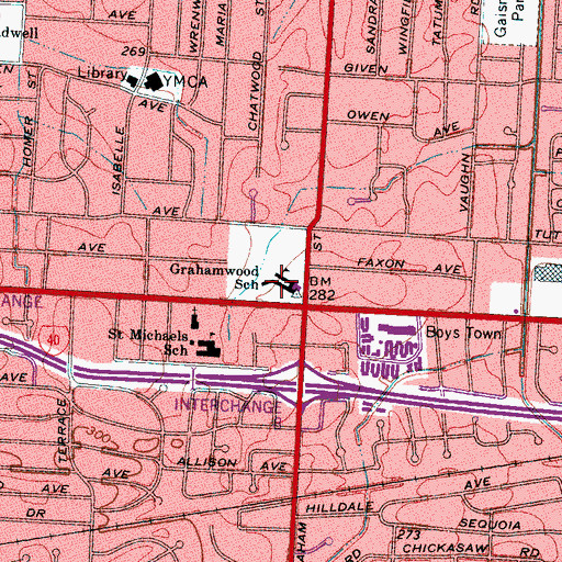 Topographic Map of Grahamwood Elementary School, TN