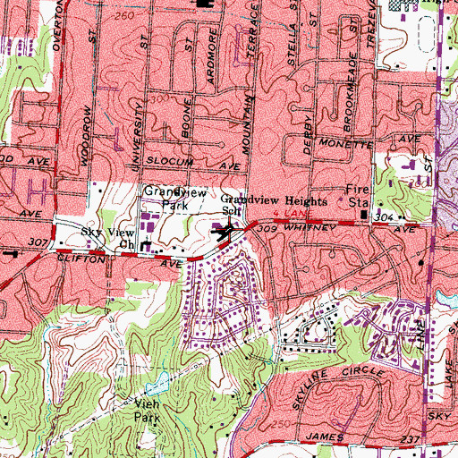 Topographic Map of Grandview Heights Elementary School, TN