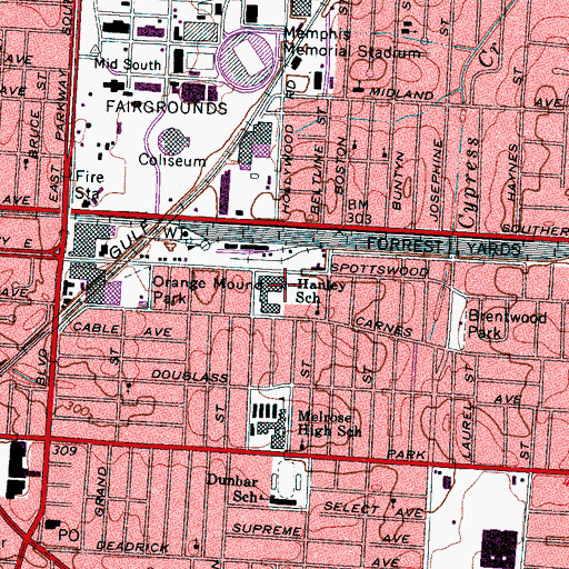 Topographic Map of Hanley Elementary School, TN
