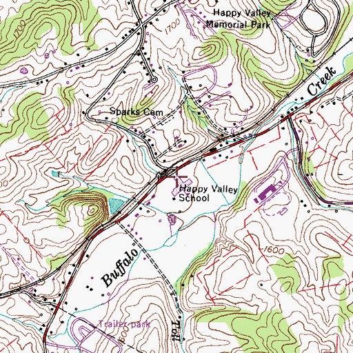 Topographic Map of Happy Valley Elementary School, TN